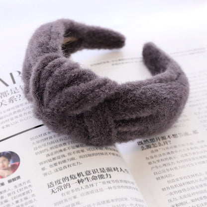 Autumn And Winter Woolen Mink Hair Hoop Knot Headband Hair Clip Girl Street Hair Ornament R86