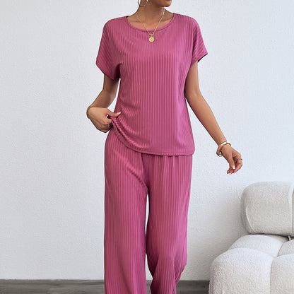 Women's Chiffon Pleated Two-Piece Set – Ribbed Casual Loungewear