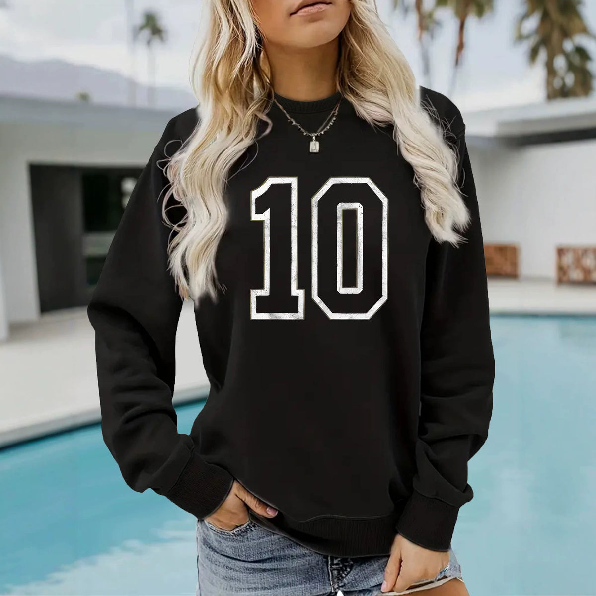 Round neck sweater with letter printed sweatshirt