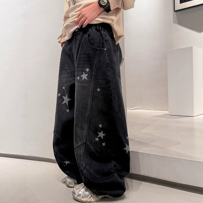 Boys' Casual Straight Leg Denim Pants Spring Autumn Wide Leg Jeans