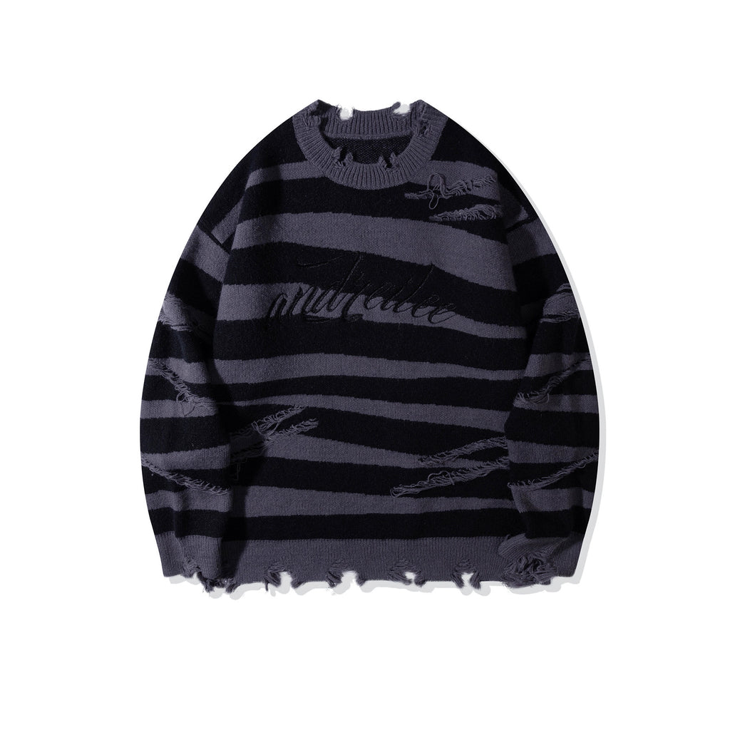 Round neck striped sweater for men