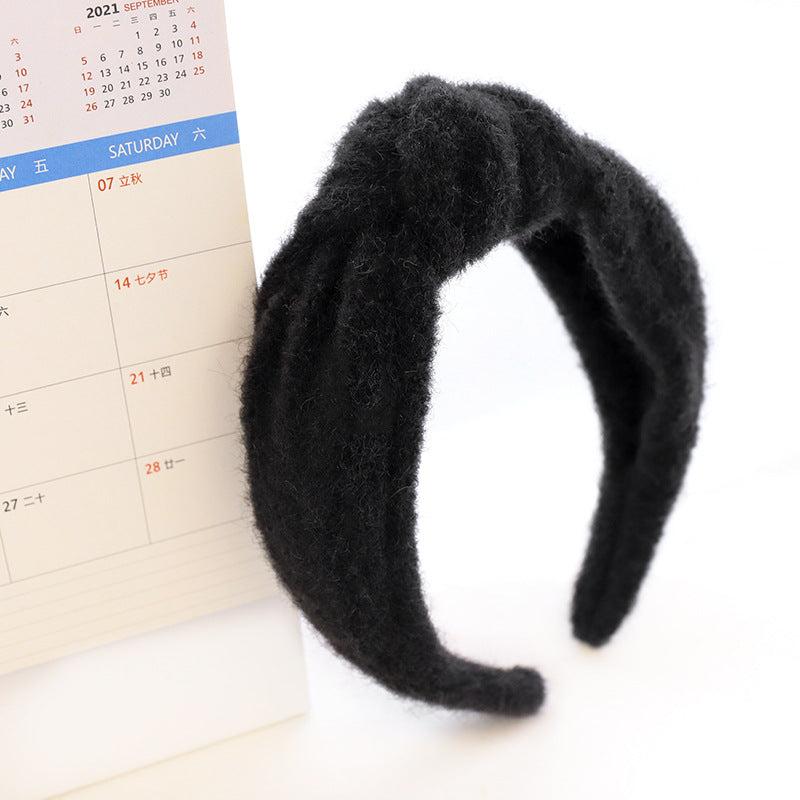 Autumn And Winter Woolen Mink Hair Hoop Knot Headband Hair Clip Girl Street Hair Ornament R86