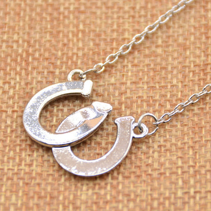 Lucky Horseshoe Pendant Necklace – Rhinestone Double Chain Jewellery