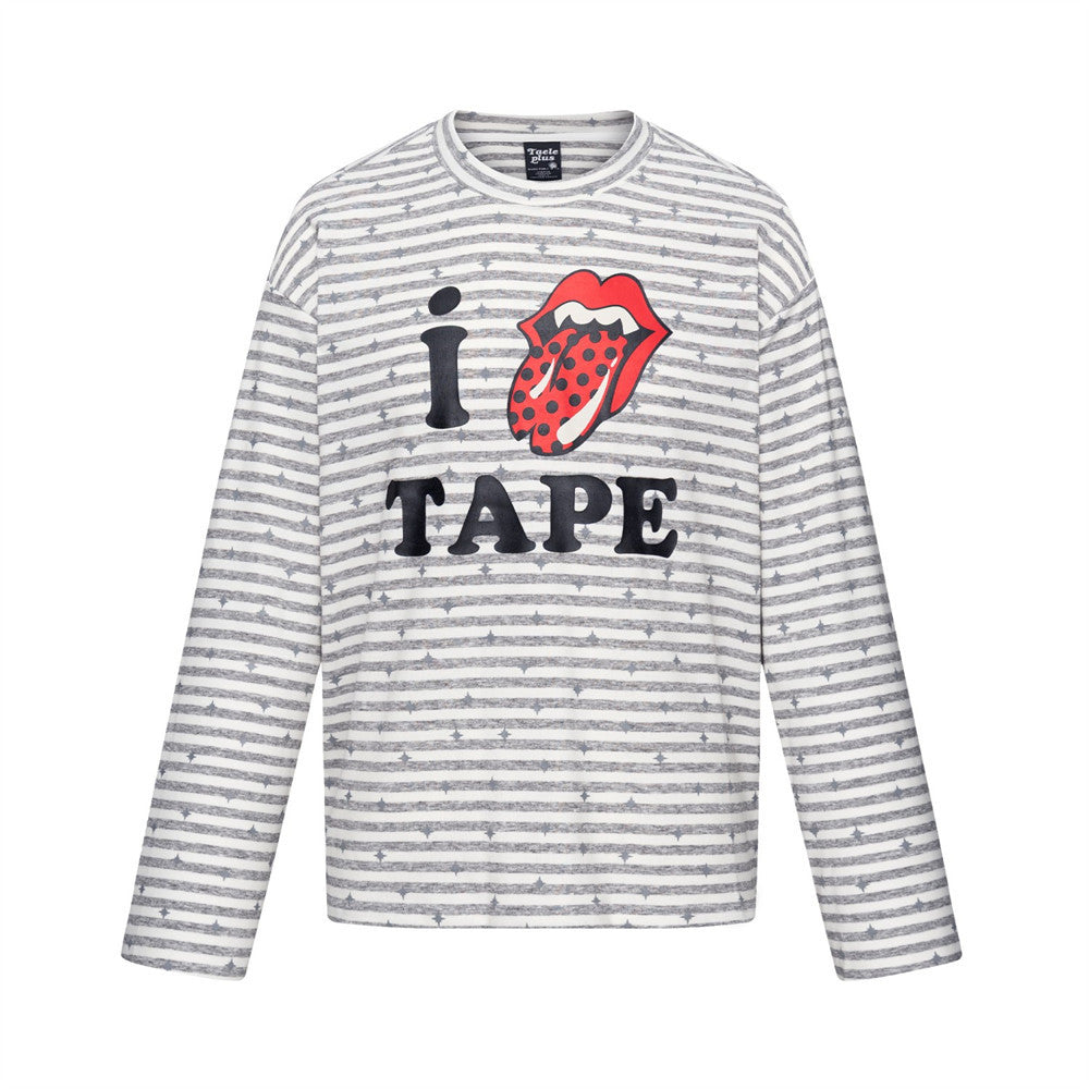 Men's Hip Hop Casual Striped Novelty Print Long Sleeve Crew Neck T-Shirt