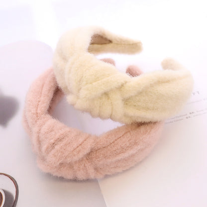 Autumn And Winter Woolen Mink Hair Hoop Knot Headband Hair Clip Girl Street Hair Ornament R86