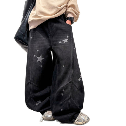 Boys' Casual Straight Leg Denim Pants Spring Autumn Wide Leg Jeans