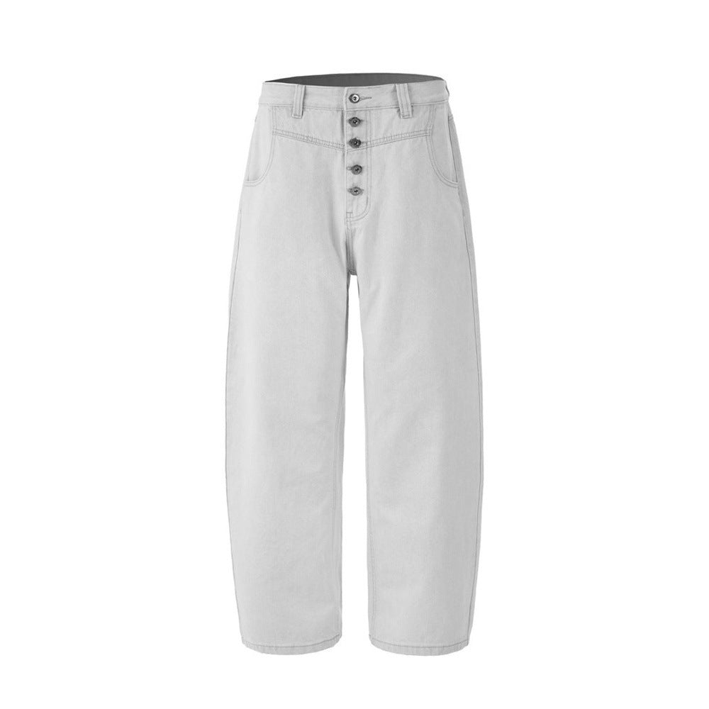 Men's Clean Fit Denim Button Fly Straight Leg Casual Pants with Back Pocket Embroidery