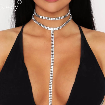Rhinestone Double Choker Necklace – Lariat Chain Pendant Jewellery