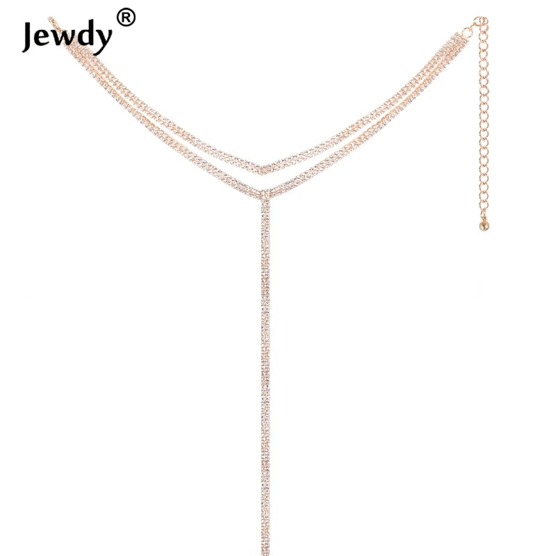 Rhinestone Double Choker Necklace – Lariat Chain Pendant Jewellery