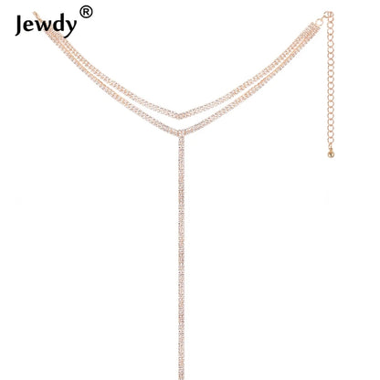 Rhinestone Double Choker Necklace – Lariat Chain Pendant Jewellery